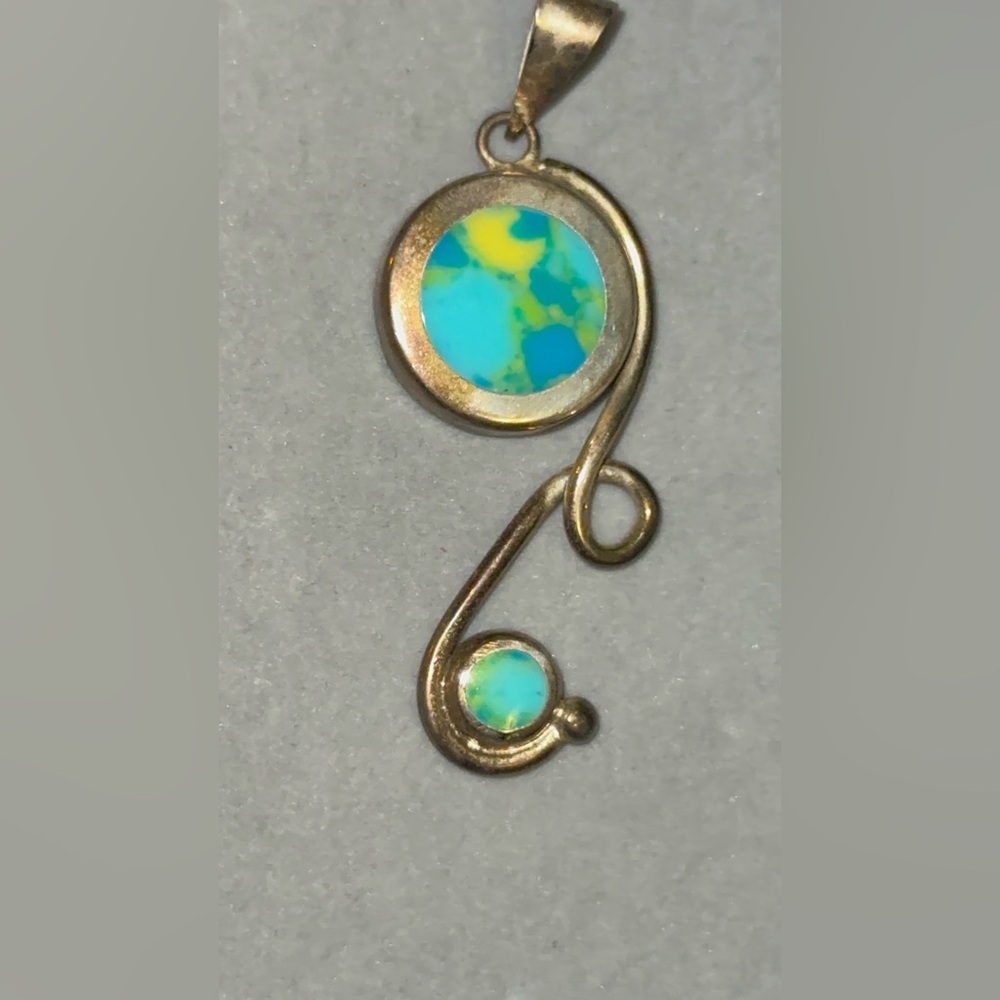 Gold Swirl Pendant with Turquoise Accents